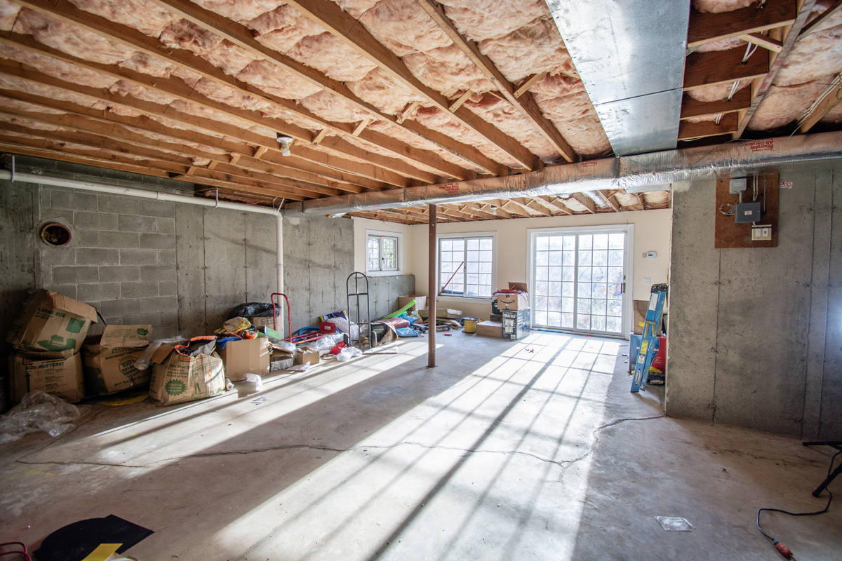 Before basement remodeling at Smith Residence in Brookfield CT showing basement area before layout improvements